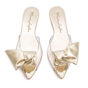 Marrie Josephine Gold Mules with Bow and Clear Strap